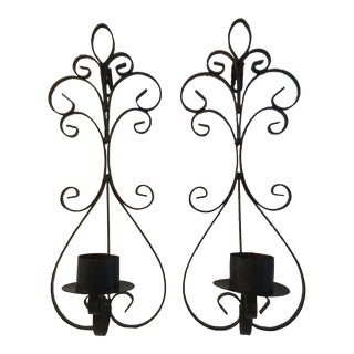 1970s Spanish Style Wrought Iron Wall Candle Holders, a Pair For Sale