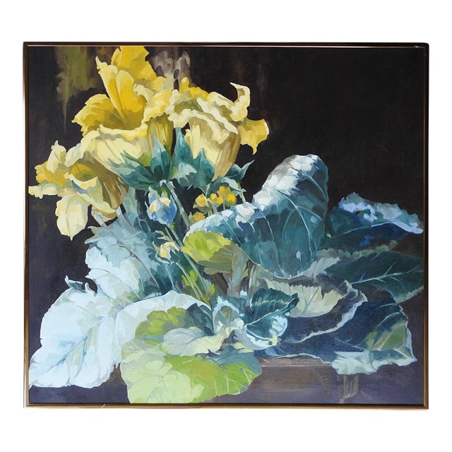 Late 20th Century Yellow Floral Botanical Painting For Sale