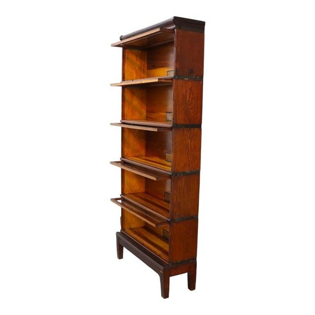 Globe Wernicke Arts & Crafts Mission Oak 5 Stack Barrister Bookcase C1920 For Sale - Image 6 of 13