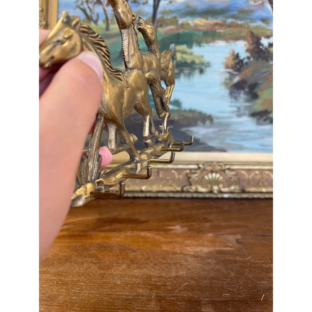 Metal Vintage Brass Toned Galloping Horses Wall Hook Rack - Equestrian Decorative Key or Jewelry Holder For Sale - Image 7 of 8