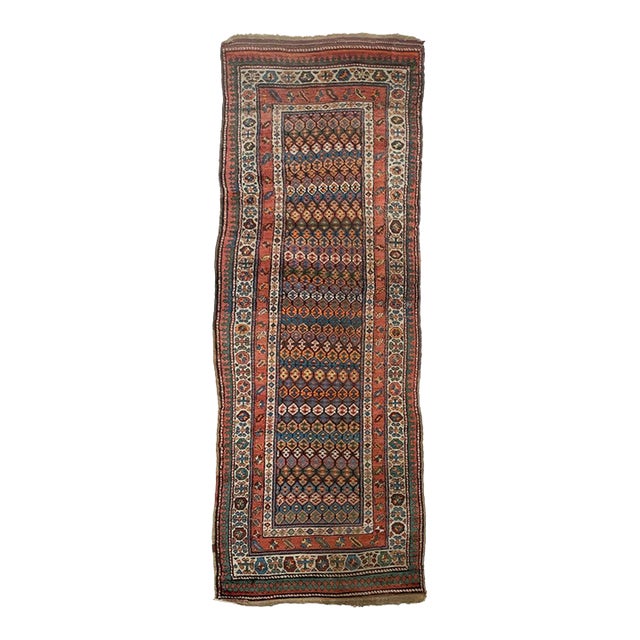Kurdish Antique Runner Ancient Plush Wool Beautiful Boteh Field Rug 3.5 x 10.3 For Sale
