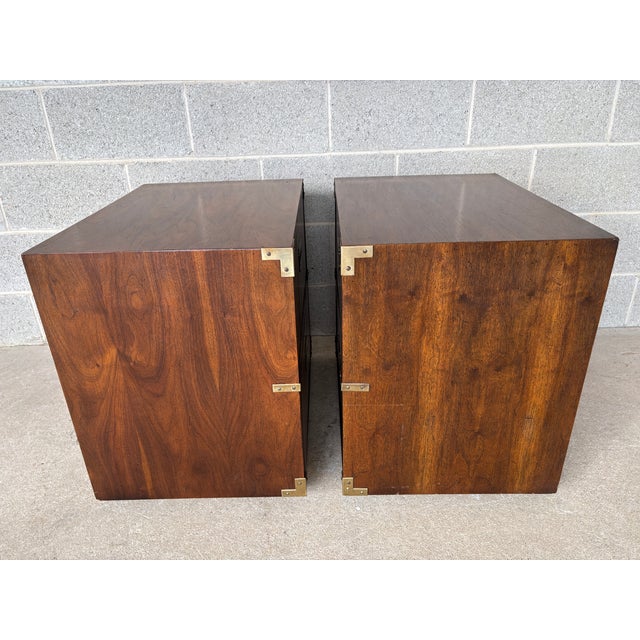 Mid 20th Century Lane Furniture Campaign Style 2 Drawer Walnut Nightstands - A Pair For Sale In Philadelphia - Image 6 of 12