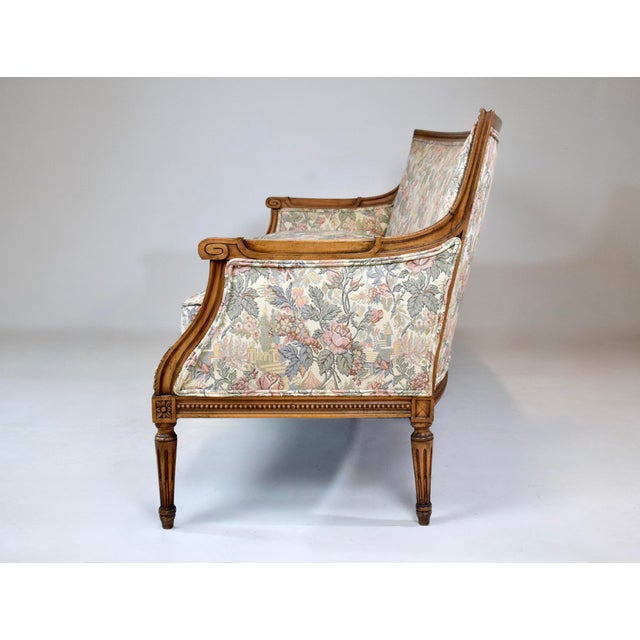 Louis XVI Style Sofa, Hand-Carved Walnut, Floral Tapestry, Usa, 1960s For Sale - Image 11 of 13