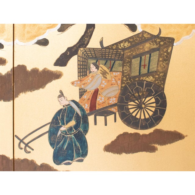 1960s Shōwa Era Japanese Byobu Screen "Travels of Genji Monogatari" For Sale - Image 11 of 17