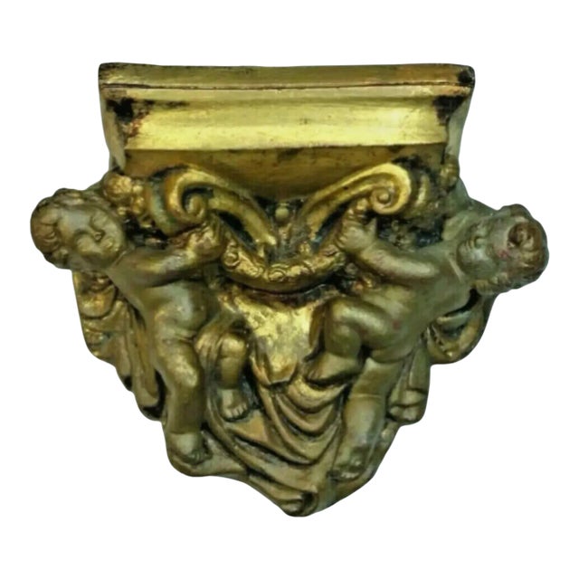 Antique 1910 Italian Renaissance Style Plaster? Gilt Cherubs Wall Display Shelf/ Wall Bracket For Sale