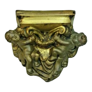 Antique 1910 Italian Renaissance Style Plaster? Gilt Cherubs Wall Display Shelf/ Wall Bracket