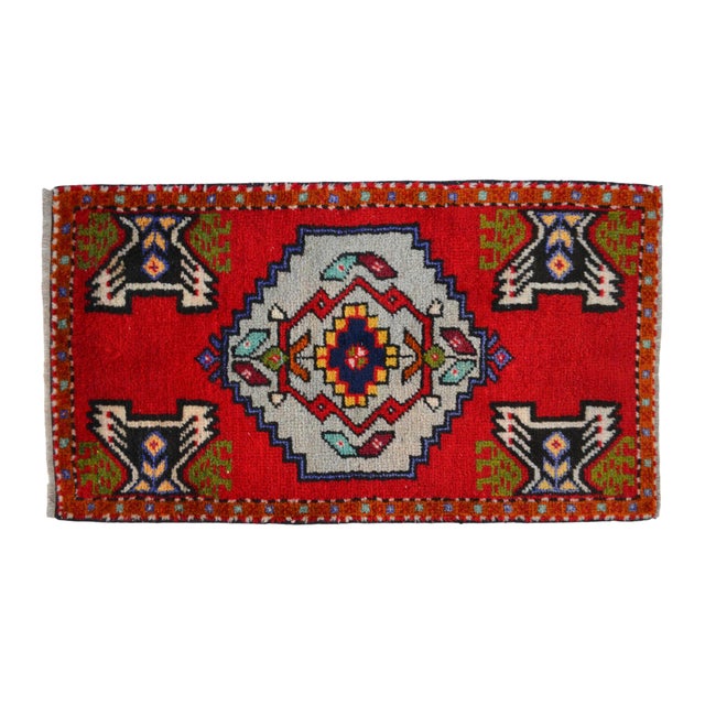 1970s Hand Knotted Small Turkish Rug, Door Mat, Entryway Rug, Bath Mat, Kitchen Decor - 20x36" For Sale - Image 6 of 14