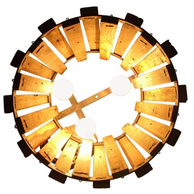 Vintage Industrial Wood and Metal Hanging Ceiling Lamp Wood and metal industrial shade Metal chain Shade- 12" Diameter x...