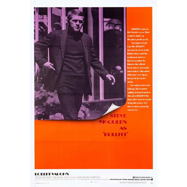 Steve McQueen "Bullitt" Original Vintage US One Sheet Movie Poster, 1968 For Sale