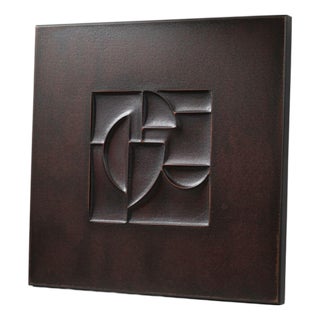 Velahme — Matte Black Wall Sculpture, Geometric Relief Carved on Patinated Wood Composite For Sale