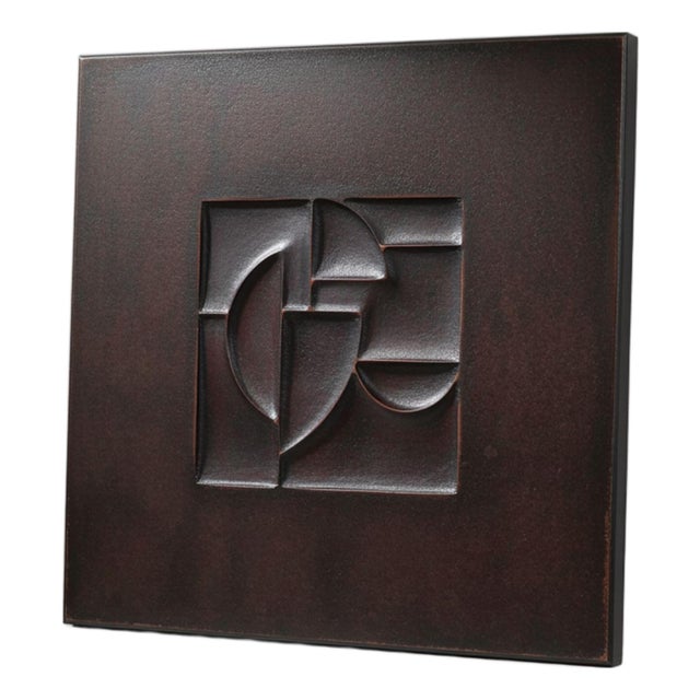 Velahme — Matte Black Wall Sculpture, Geometric Relief Carved on Patinated Wood Composite For Sale
