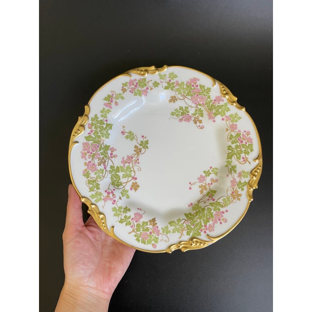 Art Nouveau Antique Jean Pouyat Limoges Holly Branch Plate With Heavy Gold For Sale - Image 3 of 10