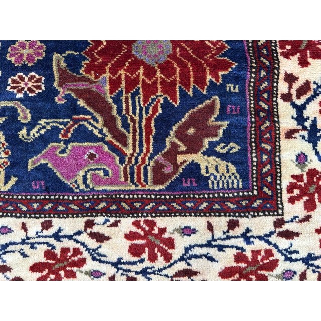 Afghan Peacock Area Rug, Hand-Knotted Wool, Floral, 4x6, Indigo & Magenta For Sale - Image 9 of 13