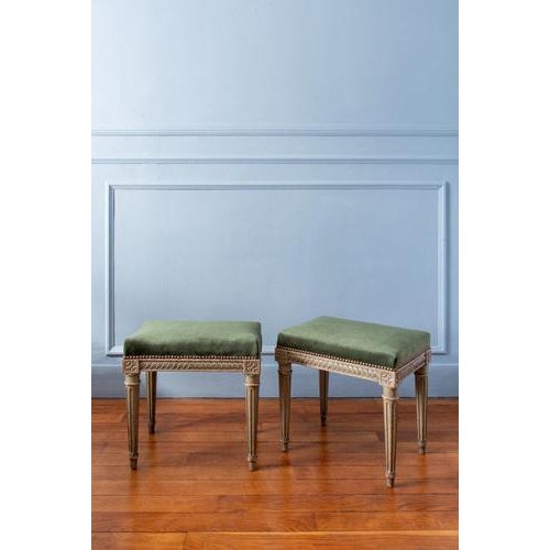 French Louis XVI Upholstered Painted Ottomans, 19th Century, Set of 2 For Sale - Image 14 of 14