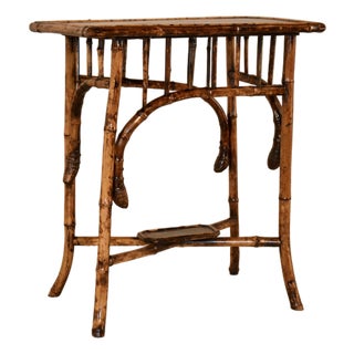 19th Century French Tortoise Bamboo Side Table With Chinoiserie Decoration For Sale
