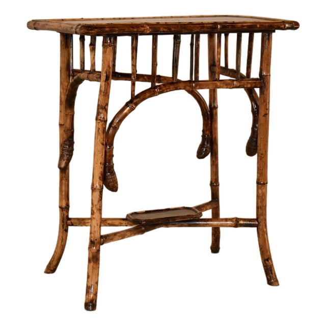 19th Century French Tortoise Bamboo Side Table With Chinoiserie Decoration For Sale