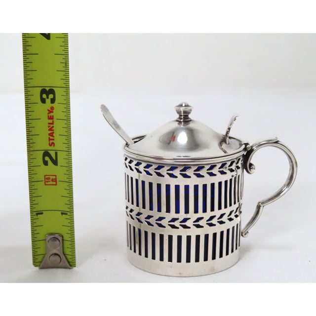 Antique Edwardian Sterling Silver & Cobalt Blue Glass Mustard Pot For Sale - Image 11 of 13
