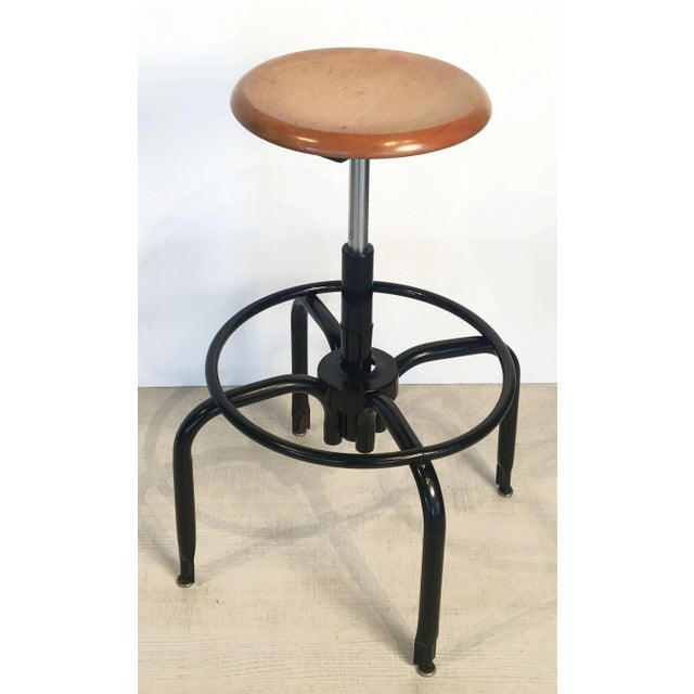 Black Metal and Chrome Bar Stools With Round Wood Seats 'Four Available' For Sale - Image 12 of 12