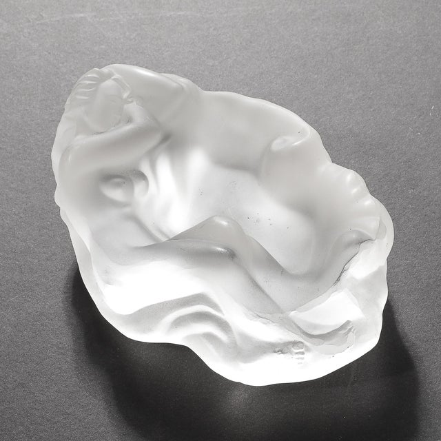 MidCentury Frosted Glass Sleeping Beauty Sculptural Nude Dish Signed R Lalique For Sale - Image 12 of 18