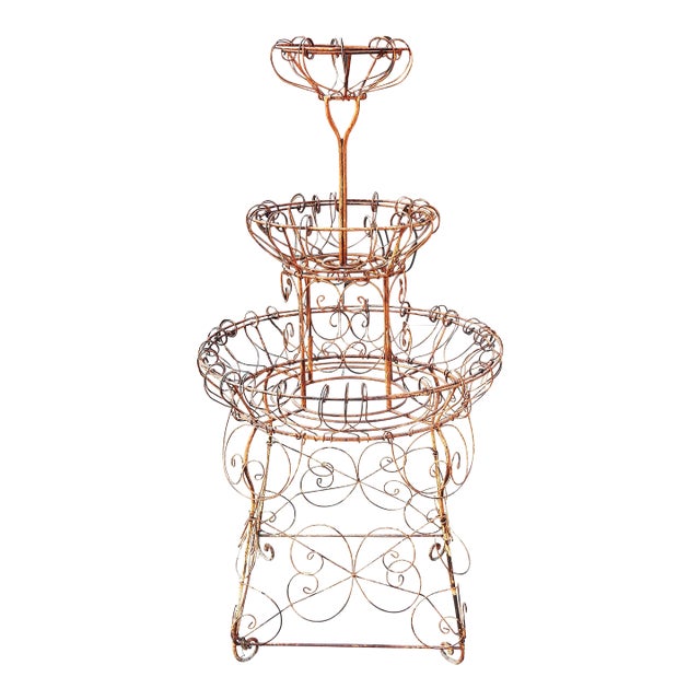 Antique Victorian Ornate Wrought Iron 3-Tier Garden Plant Stand French 1930s For Sale