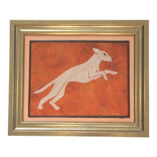 Greyhound Dog Style of Erte Burnt Orange Burnt Umber Minimalist Art Deco English Traditional Oil Painting by Cleo Plowden For Sale