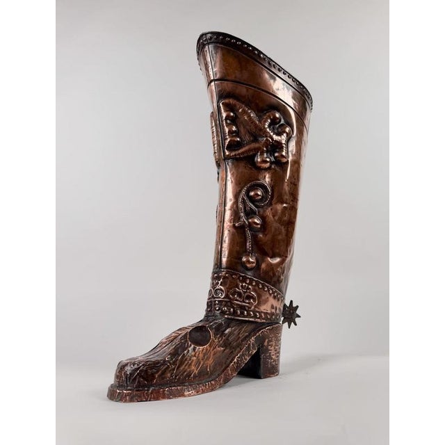 Italian Mid-Century Copper Western Boot Umbrella Stand, Repoussé Decoration, 70s, 1970s For Sale - Image 15 of 18