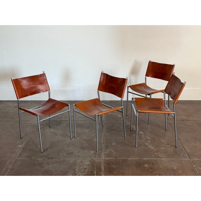 1960s Martin Visser Patinated Leather Dining Chairs For Sale - Image 15 of 18