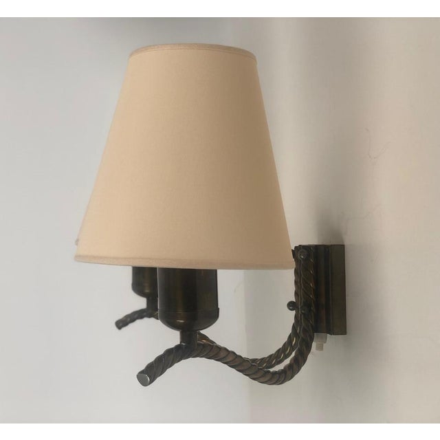 Brass Wall Lamp with Silk Shades, 1930s For Sale - Image 4 of 14