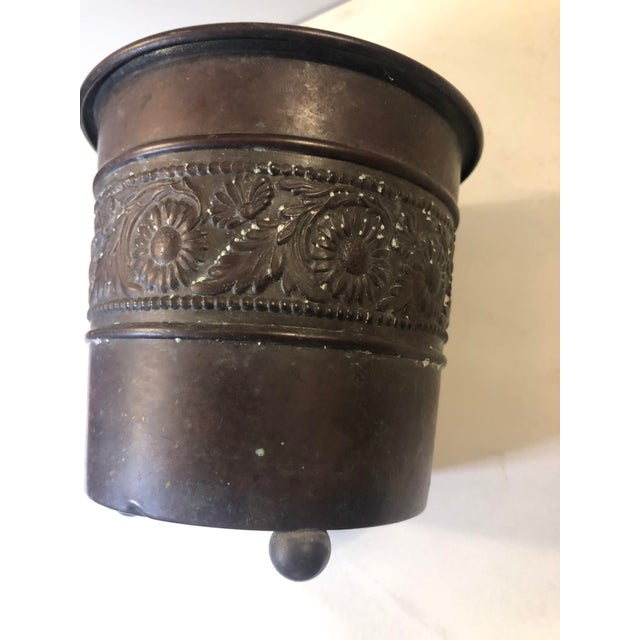 English English Floral Embossed Copper Footed Planter For Sale - Image 3 of 12