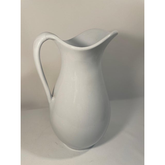 A handsome large antique English White Ironstone Pitcher from the maker's of Powell & Bishop (1867-1878), manufacturer of...
