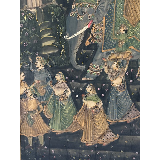 Dark Green Large Indian Traditional Painting on Silk/Framed For Sale - Image 8 of 13