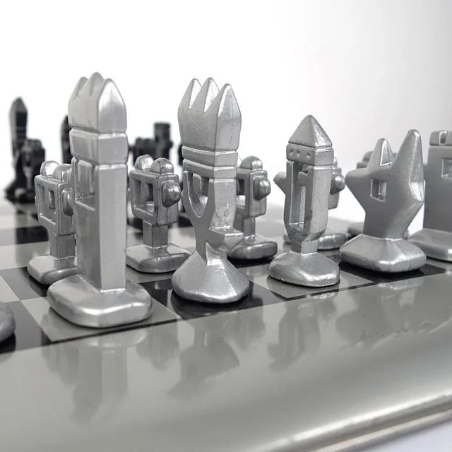 Metal Modern Chess Board & Pieces by Javier Mariscal, Set of 33 For Sale - Image 7 of 12
