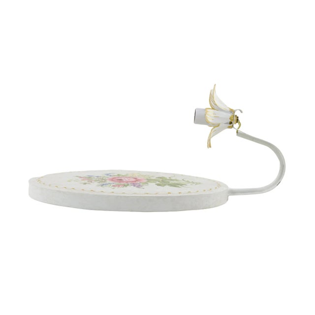 White Pair of Vintage English-Painted Floral Decor Metal Wall Lamps For Sale - Image 8 of 11