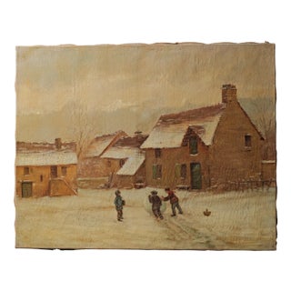 Children Playing in the Snow, Oil on Canvas, 1900 For Sale