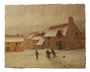 Children Playing in the Snow, Oil on Canvas, 1900