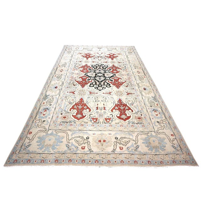 Early 21st Century Persian Sultanabad Wool 10x14 Ivory, Blue, & Red Handmade Area Rug #1143766 For Sale - Image 5 of 14