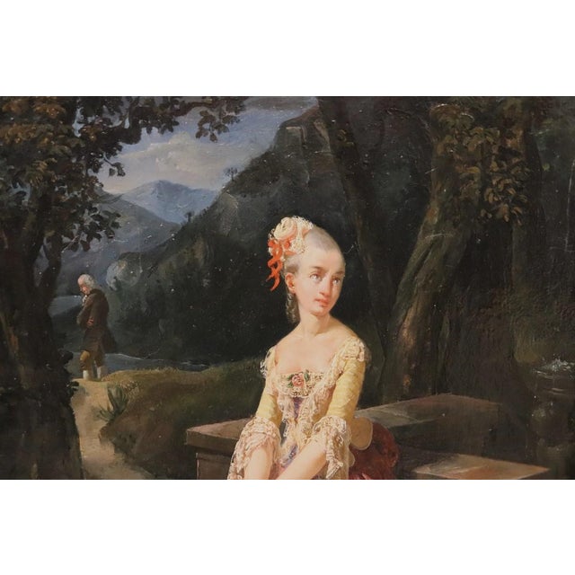 Romantic Scene, 1800s, Oil on Paper Mounted on Canvas, Framed For Sale - Image 3 of 14