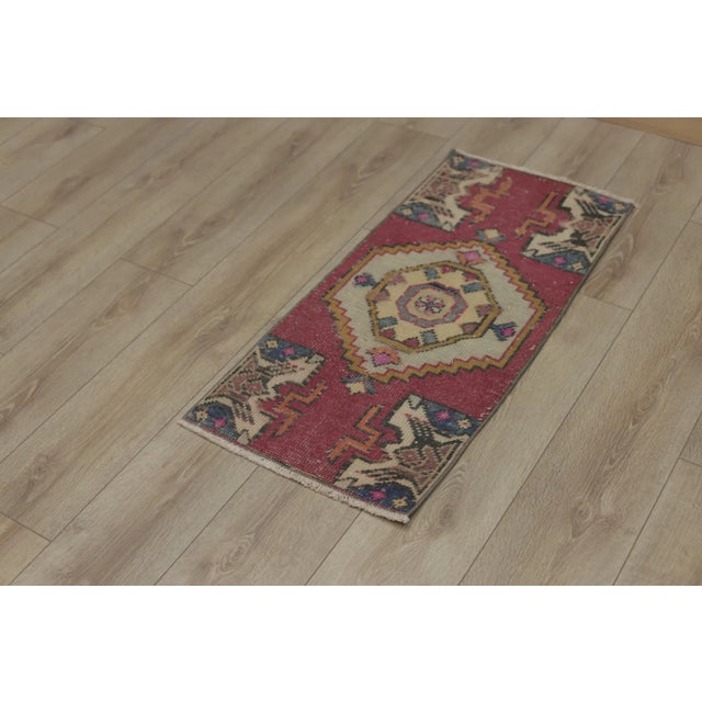 Traditional 1970s Turkish Bohemian Style Geometric Oushak Doormat Rug For Sale - Image 3 of 13