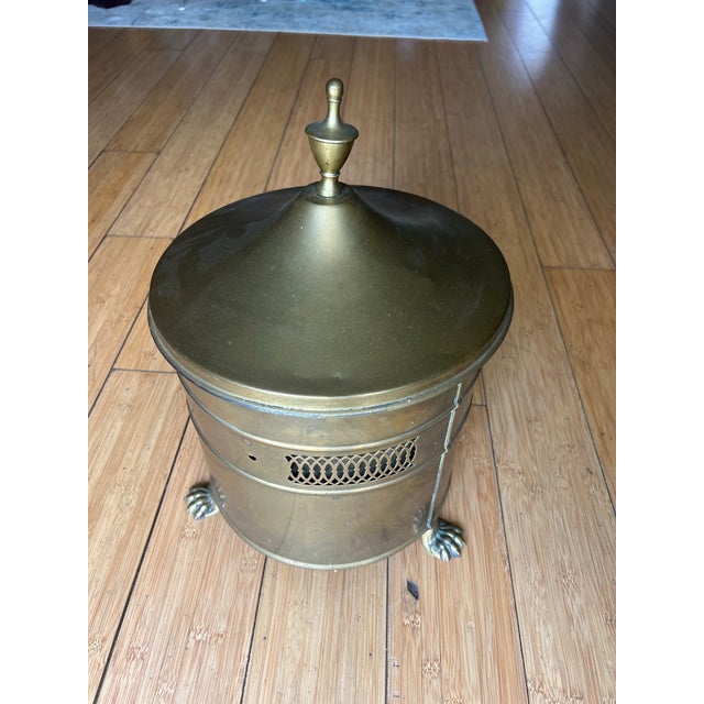 Footed Pierced Brass Coal Scuttle Bucket For Sale - Image 4 of 7