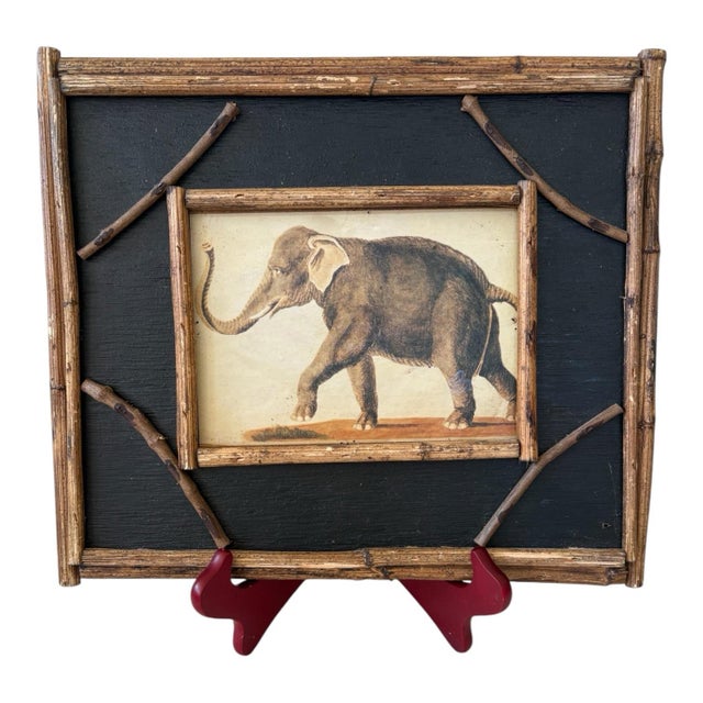 English British Colonial Style Elephant and Leopard Prints in Bamboo-Style Wood Frames Safari Decor — A Pair For Sale - Image 3 of 9