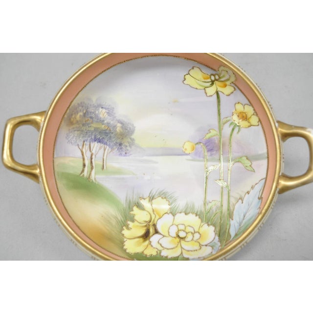 Art Nouveau Antique Nippon Morimora Hand Painted Flowers & Ducks Coral Porcelain Bowl (A) For Sale - Image 3 of 16
