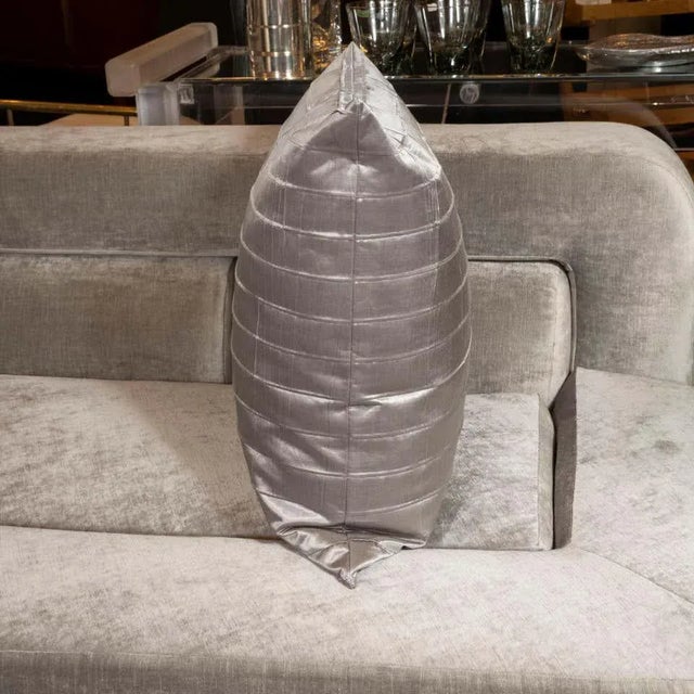 Modernist Striated Antique Silver Silk Pillows - a Pair For Sale In New York - Image 6 of 8