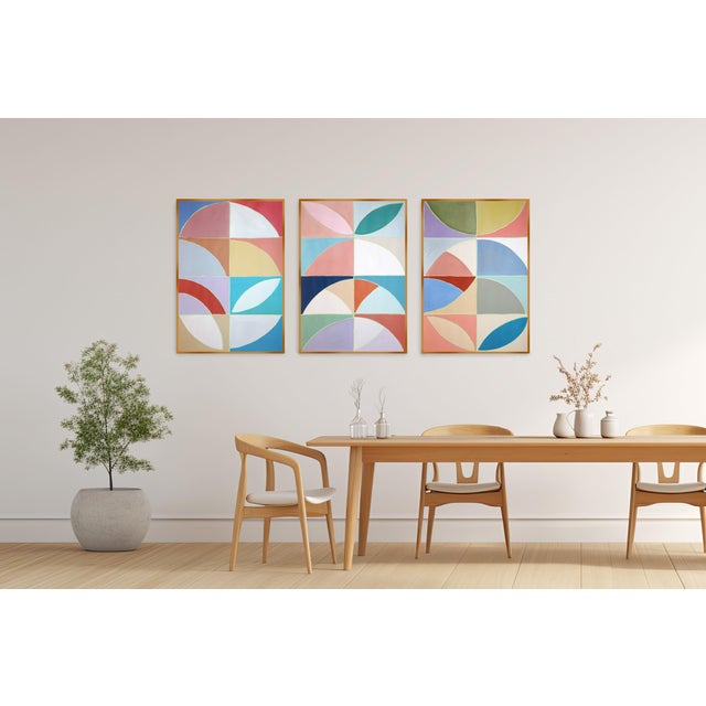2026, Color Field Bauhaus Triptych of Modernist Floral Axis, Modern Painting on Watercolor Paper by Natalia Roman For Sale - Image 4 of 11