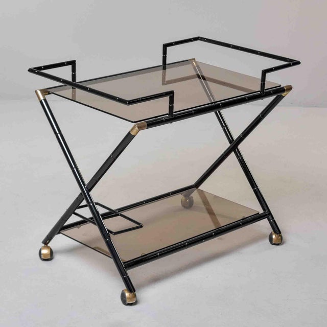 Mid-Century Italian Black Faux-Bamboo Bar Trolley For Sale - Image 11 of 12