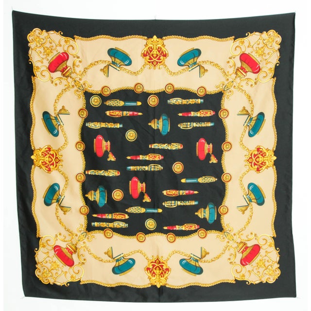 Late 20th Century Vintage Italian Scarf Shawl with Luxury Writing Instruments Italy For Sale - Image 5 of 12