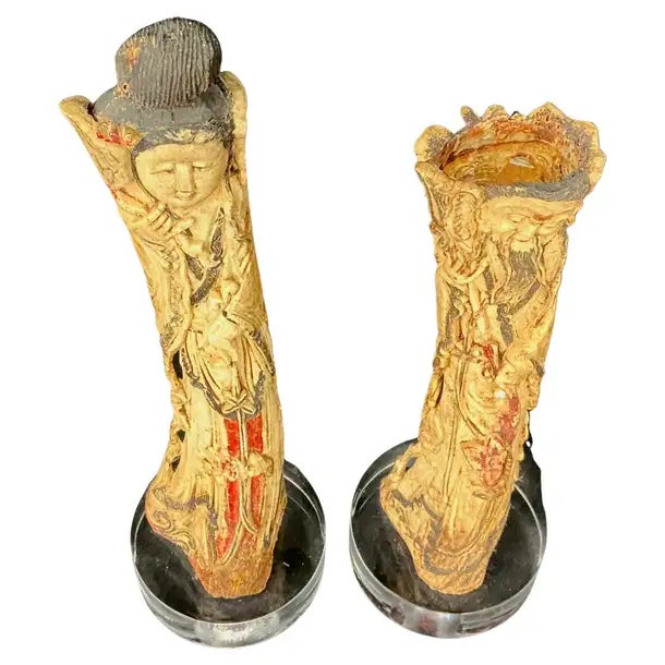 Late 19th Century Chinese Stained and Carved Bone Ancestral Figures, a Pair For Sale - Image 5 of 11