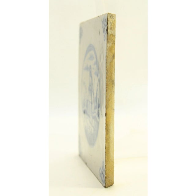 Antique Dutch Delft Blue & White Tile Pastoral Landscape W Shepherdess For Sale - Image 10 of 12