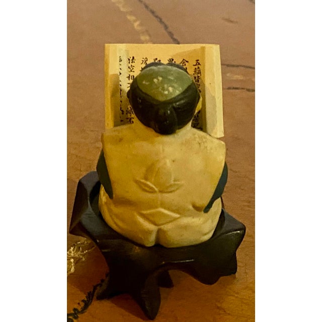 Antique Chinese Scholar or Immortal Bisque Figurine Worshiping, Kneeling Reading (Tao Scroll) For Sale - Image 6 of 18