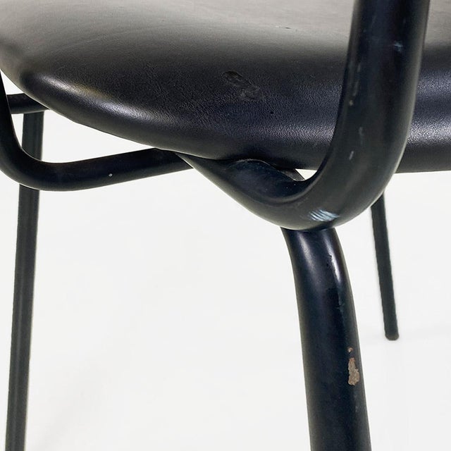 Modern Italian Chair in Metal and Black Leather with Arms, 1960s For Sale - Image 16 of 18