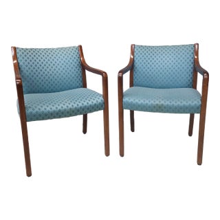 Pair Late 20th Century Gunlocke Oak and Upholstered Armchairs For Sale